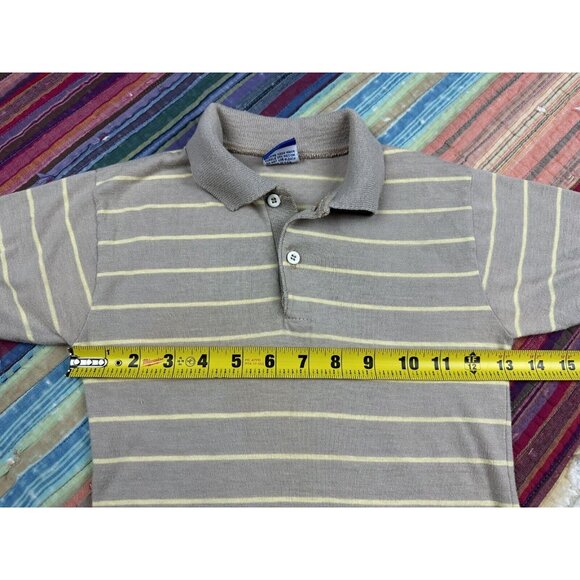 Vtg 60s 70s Striped Brown Polo Short Sleeve Donmoor Boys Sz Small Knit - Picture 5 of 7